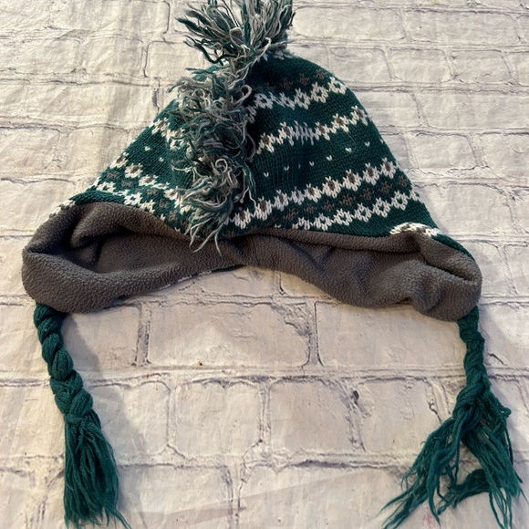 KIDS YKK GREEN/WHITE/GRAY MOHAWK STYLE WINTER HAT - Picture 3 of 7